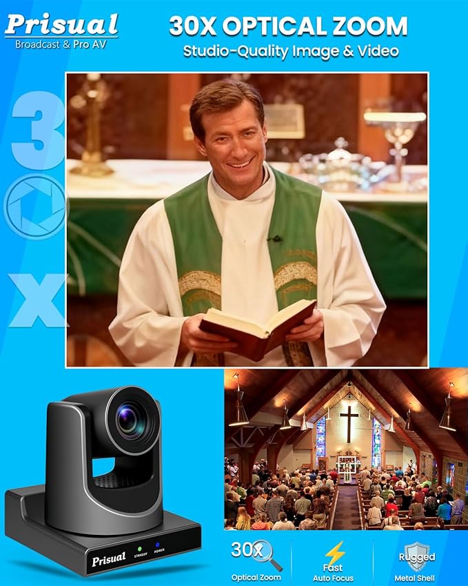 NDI PTZ Camera Gen 5 30X Optical Zoom AI Auto Tracking 3G-SDI USB LAN PoE HDMI PTZ Camera for Church Broadcast Education Events (Official NDI 6 &amp NDI HX3 Certified) TEM-30N PRO