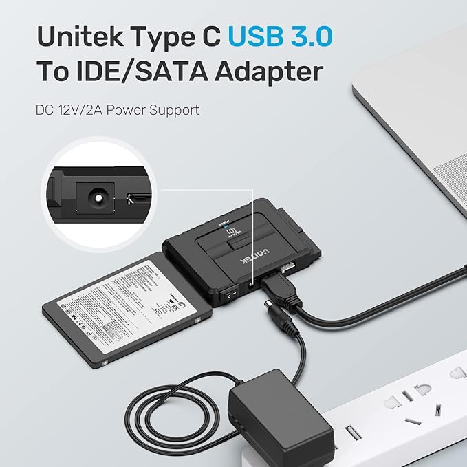 Unitek USB C to IDE and SATA Converter External Hard Drive Adapter Kit for Universal 2.5/3.5 HDD/SSD Hard Drive Disk One Touch Backup Function Included 12V/2A Power Adapter