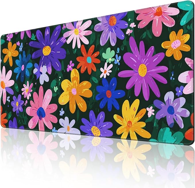 Colorful Flower Mouse Pad Extra Large Gaming Mouse Pads Waterproof Non-Slip Rubber Base Keyboard and Mouse Mat Floral Desk Pad for School Office Home 48 x 24