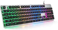 LANGTU Membrane Gaming Keyboard Colorful LED Backlit Quiet Keyboard for Study All-Metal Panel USB Wired 25 Keys Anti-ghosting Computer Keyboard 104 Keys - L1 Black/Silver…