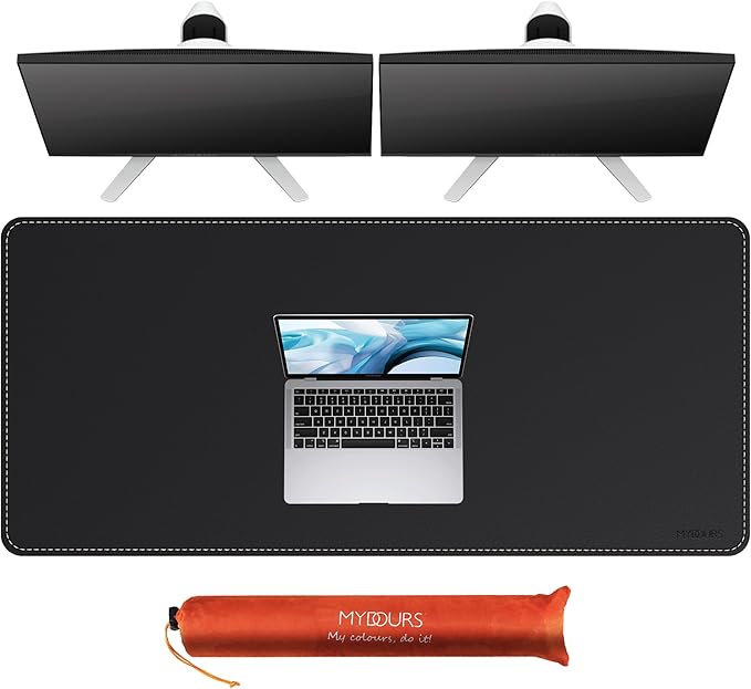 Mydours Large Desk Mat 51.2 x 23.6 PU Leather Surface for Smooth Mouse Control Office Desk Blotter with Scratch-Resistant Design Extended Gaming Surface Spacious Laptop Coverage (Black)