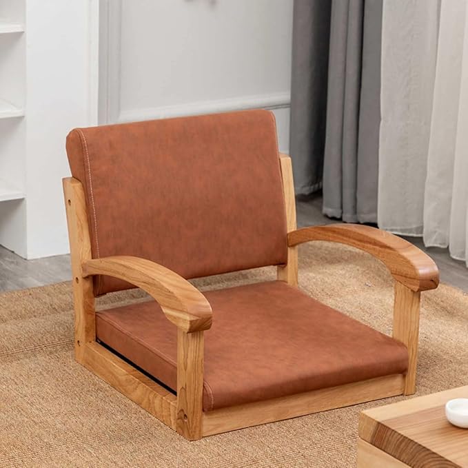 ELEFOCUS Floor Chair with Backrest Armchair - Japanese Legless Tatami Chair - Portable Home Single Chair with Cushion(Coffee 2)