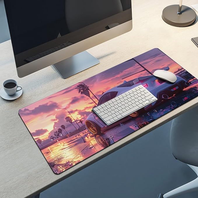JDM Car Modified BRZ Sunset Large Gaming Mouse Pads Non-Slip Rubber Base Desk Mat Laptop Computer Accessories Supplies Writing Pad for Office Home 40x90cm