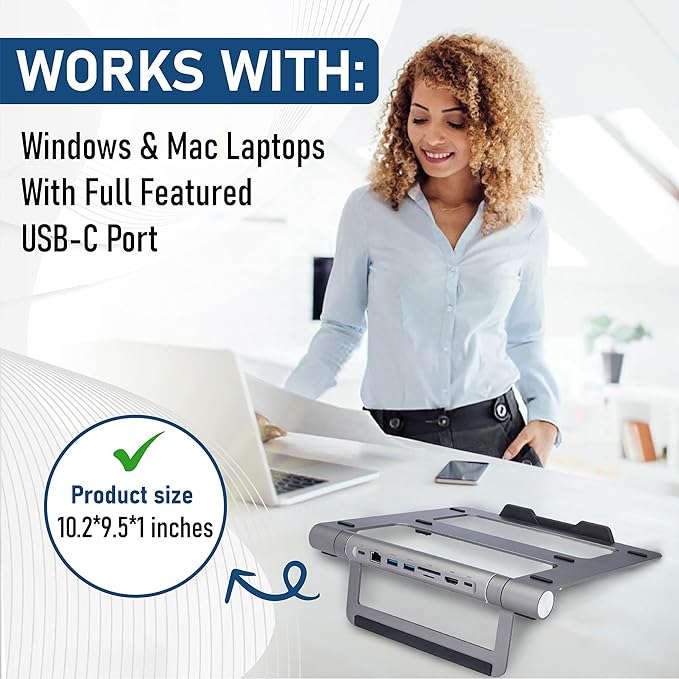 ClearClick 6-in-1 USB-C Portable Docking Station &amp Laptop Stand - 2X USB 3.0 Ports HDMI LAN Ethernet SD Card Reader MicroSD Card Reader USB PD Charging