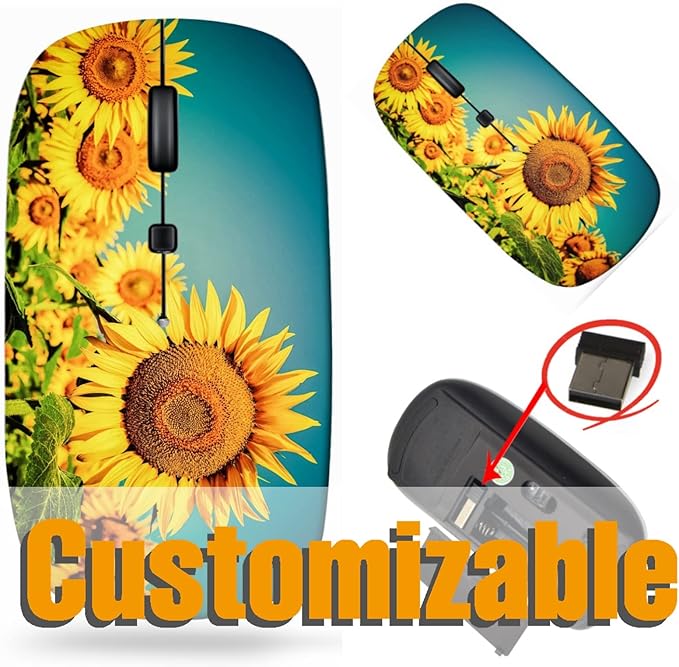 maizi Mouse Wireless for Mac Computer Personal Laptop Mice Wireless Image ID: 30002156 Sunflower Field Under Lightweight 2.4G with USB Receiver Printed in USA