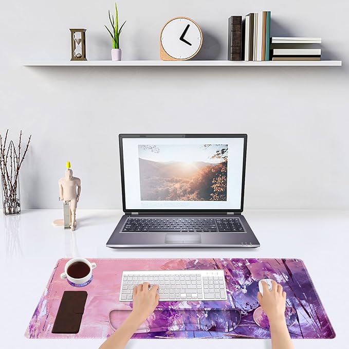 DINKY Keyboard Mouse Pad Set Large Gaming Mousepad + Memory Foam Ergonomic Keyboard Wrist Rest Support Easy Typing Pain Relief 4Pcs (35.4 x 15.8) Extended Desk Mat-Abstract