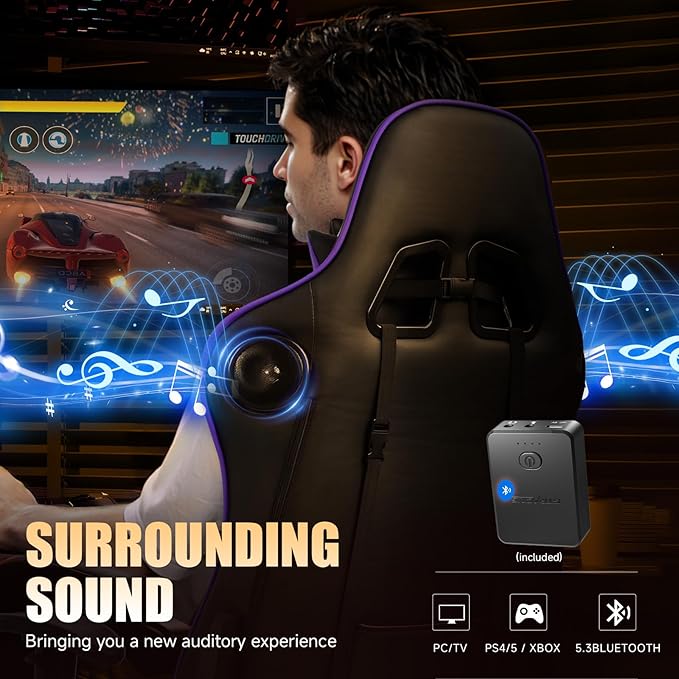 Gaming Chair with Bluetooth Speakers Music Video Game Chair Audio Ergonomic Design Heavy Duty Office Computer Desk Chair GT890M Purple