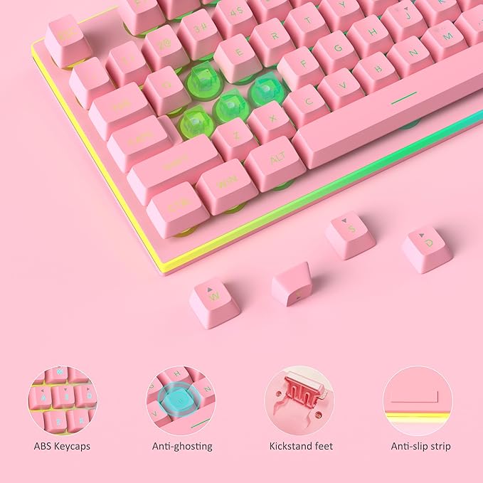 MageGee GT838 Gaming Keyboard and Mouse Combo 104 Keys RGB Backlit Quiet Wired Keyboards for Laptop PC MAC with Number Pad Metal Panel Anti-Ghosting Pink