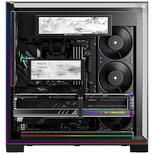 Trofeo Vision 9.16 LCD Real-Time PC Monitoring Screen 1920×480 Case Display USB Type-C Single Cable Hardware Stats and GIF Display for Desktop PC (Black)