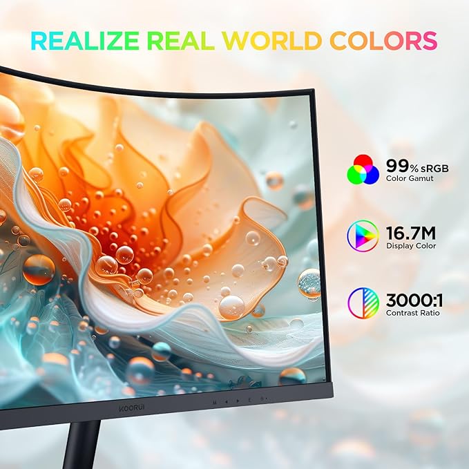 KOORUI 24 inch Curved Monitor Full HD 1080P Curved Computer Monitor 1500R Screen HDMI VGA Tilt Adjustment LCD Display Eye Care Black 24N5CA