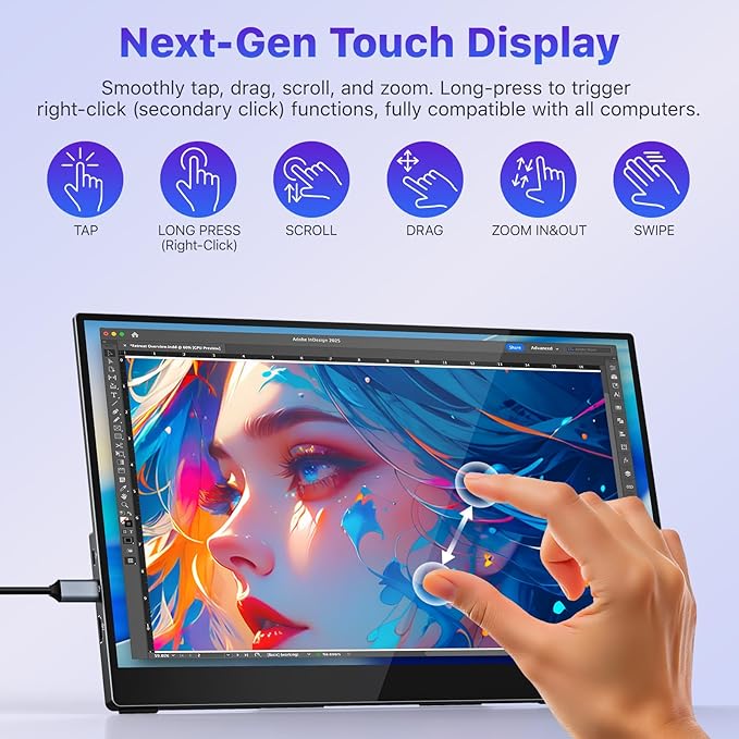 VisionOwl Portable Monitor for Laptop IPS USB-C HDMI Travel Second Monitor for MacBook Pro Air PC PS5 Xbox Portable Second Screen Built-in Kickstand Speakers VESA Mountable 15.6