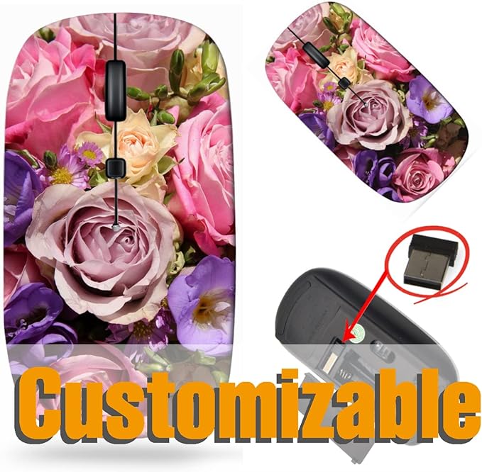 maizi Laptop Mouse for Laptop Chromebook Computer Laptop Mice Image ID: 21693342 Pink and Purple Flowe 2.4 Ghz Mouse Portable Printed in USA
