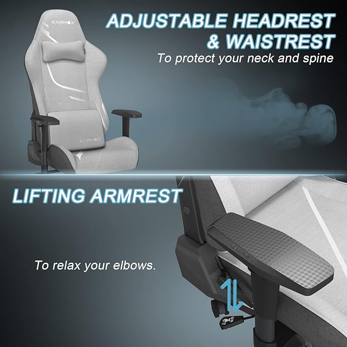 KARNOX Gaming Chair Ergonomic Computer Chair Lumbar Support Office Chair Adjustable Reclining Desk PC Chair with Armrest and Headrest for Adults Comfortable Racing ChairSilver Grey