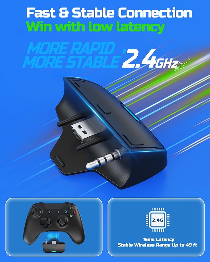 BINNUNE Wireless Gaming Headset for Xbox Series X|S &amp Xbox One Low Latency Wireless + Bluetooth Flip-to-Mute Noise Cancelling Mic 50mm Drivers 40H Battery Over-Ear Headphones