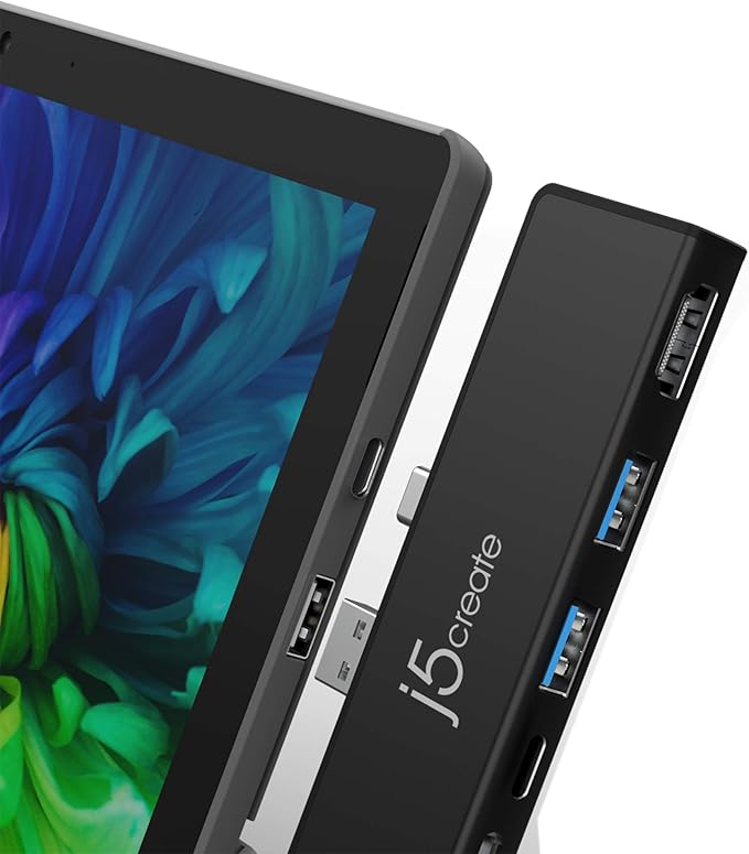 j5create Surface Pro 7 Ultradrive mini Dock 6-in-2 4K60 HDMI 10Gbps USB-A x 2 10 Gbps USB-C with PD 60W Pass-Through Charging SD/microSD Card Reader (JCD324B)