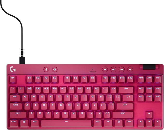 Logitech G PRO X TKL Rapid (Tenkeyless) Wired Gaming Keyboard: Magnetic Analog Switches with Rapid Trigger Lightsync RGB Detachable USB-C Cable Volume Roller &amp Media Buttons - Magenta