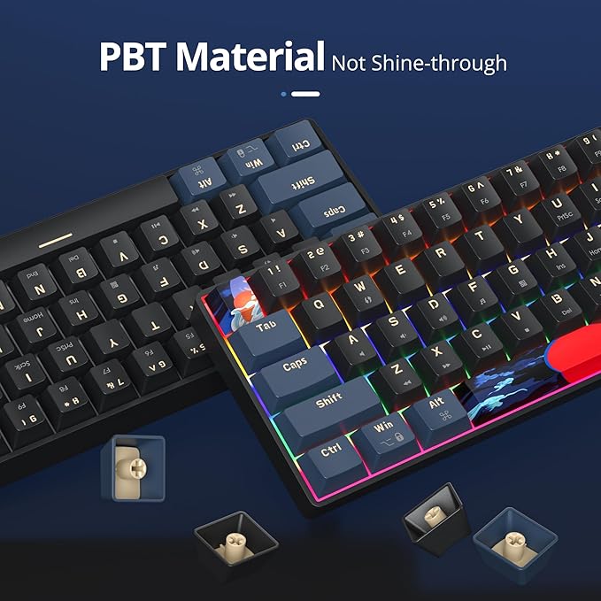 surmen 60% Gaming Keyboard 60 Percent Wired Mini Mechanical Keyboard with Linear Red Switches PBT Keycaps for PC Gamer Typist (Blue Samurai B/Rainbow Led)