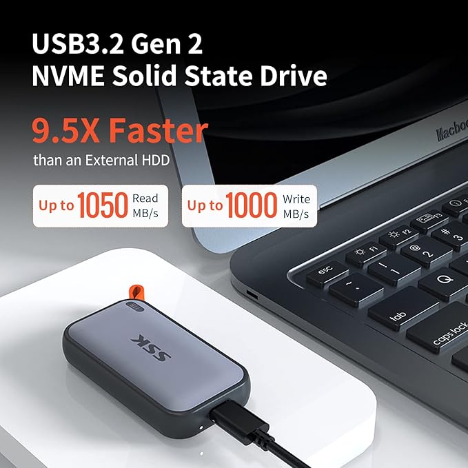 SSK External SSD 250GB USB C SSD External Solid State Drives up to 1050MB/s Portable SSD USB 3.2 Gen2 for iPhone 15/Pro Windows Mac Android Phones and Tablets