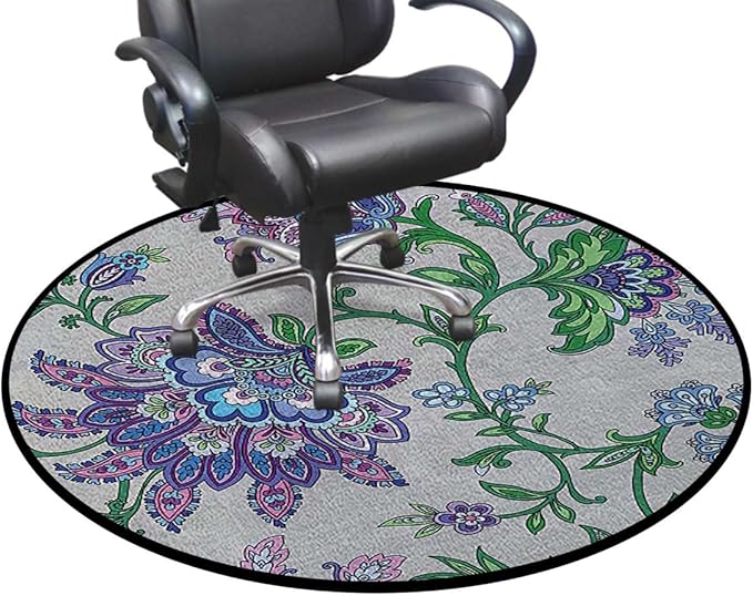 Multicolor Rug for Kitchen Bathroom Bedroom Living Room -Round Floor Mat Modern Area Rugs Runner Vintage Style Ornamental Flower Motifs Diameter 47.2 in