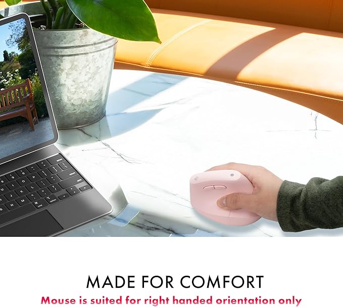 J-Tech Digital Wireless Mouse Vertical Ergonomic Mouse with 2.4G Wireless &amp Bluetooth for 3 Multi-Device Function Adjustable DPI Modes Compatible with PC Mac Laptop - Pink