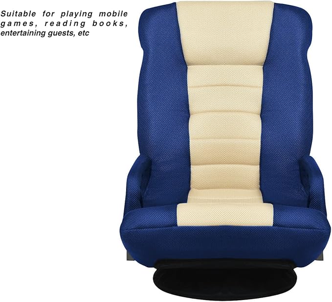 Blue Video Gaming Chair Floor Chaise Lounge Folding Chair 6 Adjustable Backrest Position 360 Degree Swivel Base Iron Frame Suitable For Playing Games Watching TV Reading Books Entertaining Guests