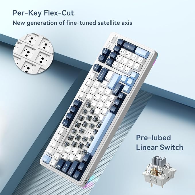 Machenike KG98 Mechanical KeyboardHot Swappable Custom Gaming KeyboardPre-lubed Linear SwitchesRGB SidelitTri-Mode 98 Keys Compact Layout for Gaming/Typing/Win/Mac/PC