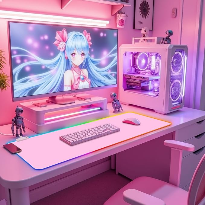 Pink RGB Gaming Mouse Pad I Large Mousepad with 14 Led Light Modes I Keyboard Pad Gaming Desk Mat I Non-Slip Rubber Base Big Mouse Mat for Gamer I 900x400x4mm Waterproof Mousepad for Game PC MacBook
