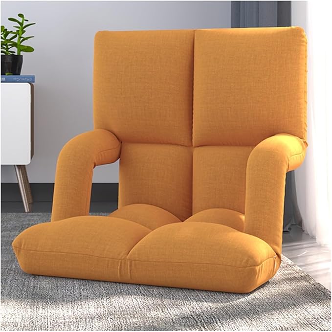 Floor Chair Back Support Folding Sofa Adjustable Positions Padded Lazy Sofa Breathable Floor Gaming Chair for Reading Meditating(Yellow)