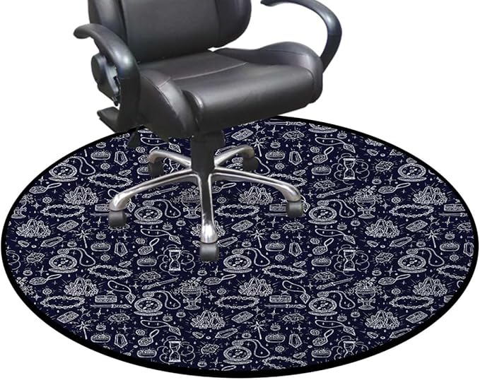 Dark Blue Non Slip Protective Floor Mat Multi-Purpose Low Pile Desk Chair Mat for Hardwood Floor Carpet Round Pattern Chair Flower Pattern with Foliage Leaf Branches Diameter 39.4 in