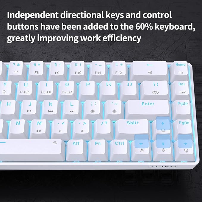 DIERYA T68SE 60% Gaming Mechanical KeyboardUltra Compact Mini 68 Key with Blue Switches Wired KeyboardAnti-Ghosting Keys for Windows Laptops and PC GamersWhite