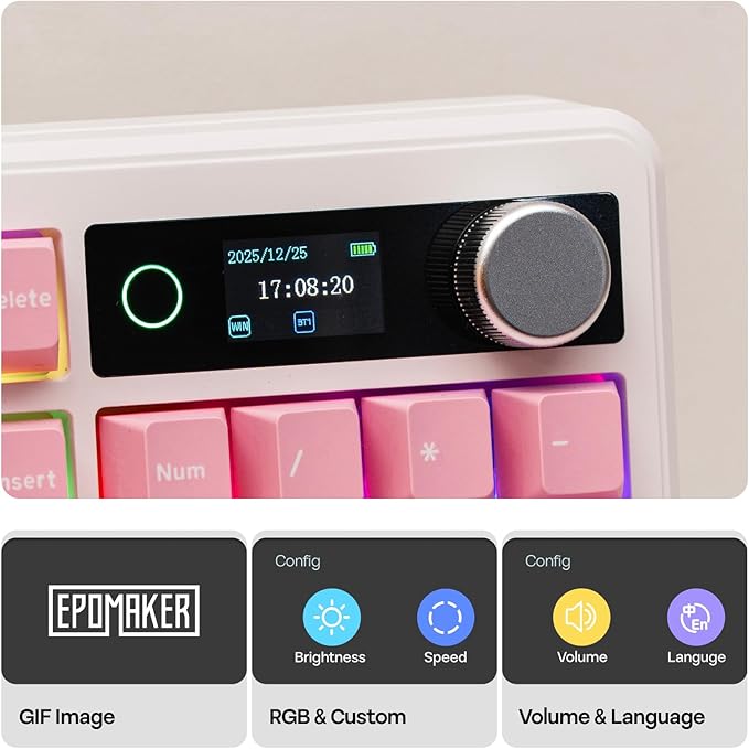 EPOMAKER TH99 PRO 96% Mechanical Keyboard with Screen &amp Knob 10000mAh 2.4Ghz/BT Hot Swap Custom Driver RGB Backlight PBT Keycap Wireless Gaming Keyboard for PC/Mac (Pink Creamy Jade)