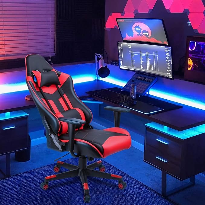 Gaming Chair High Back Computer Chair Ergonomic Video Game Chair with Headrest Lumbar Support Gaming Desk Chair Adjustable Height Swivel Racing Office Chair for Teens Adults