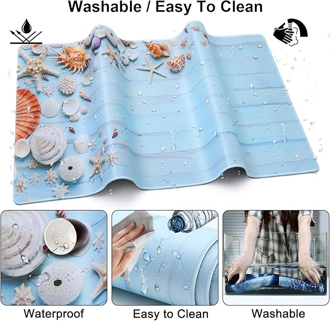 Mouse Pad + Desk Mat + Keyboard Wrist Rest + Coaster 4 in 1 Set Cute Ergonomic Large Gaming Mousepad with Wrist Rest Support Desk Pad for Computer Laptop Office Home Decor-Seashells