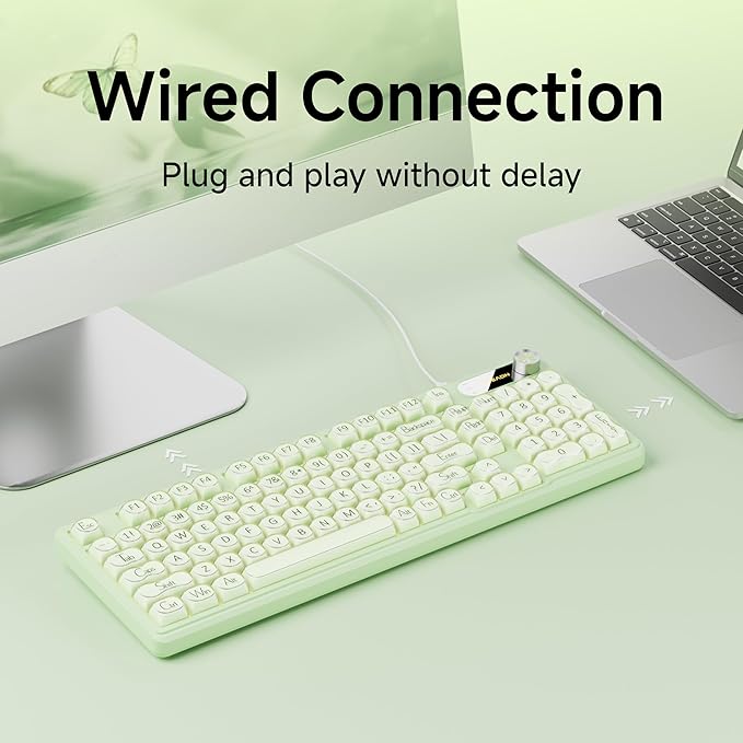 V102 Wired Keyboard 98 Keys Creamy Gaming Keyboard with Display Screen Media Knob RGB Silent Wired Cute Computer Keyboard for Laptop PC Gamer - Green