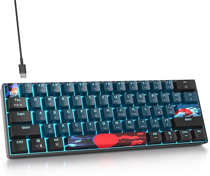 60% Mechanical Keyboard - Compact Gaming Keyboard RGB Backlit 61 Keys Red Switches USB Wired for Windows Mac Laptop PC