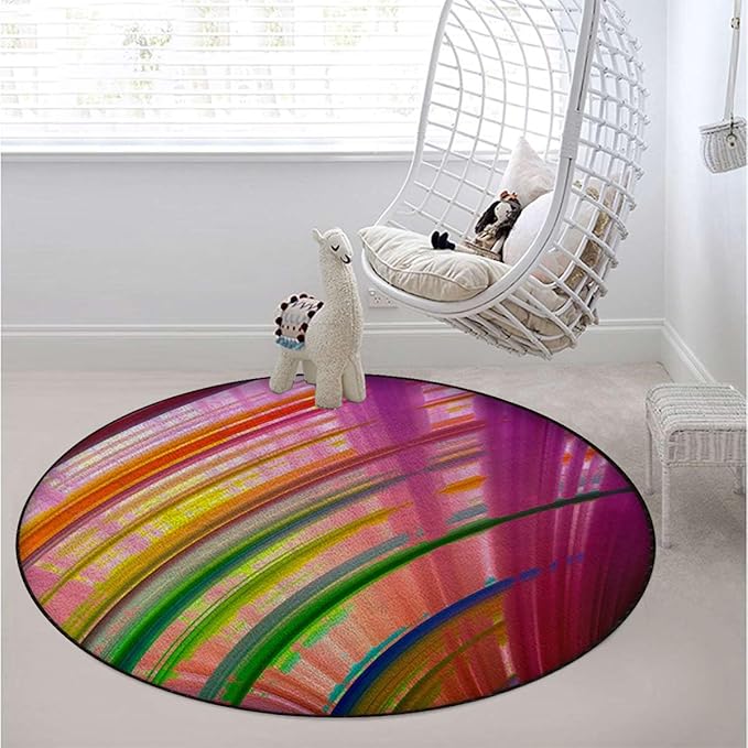 Magenta Blue Round mat Office Chair Mat Hardwood Floor mat Round Chair Cushion for Office and Home Decoration Chair Cushion Contour Stripes Modern Artwork Diameter 43.3 in