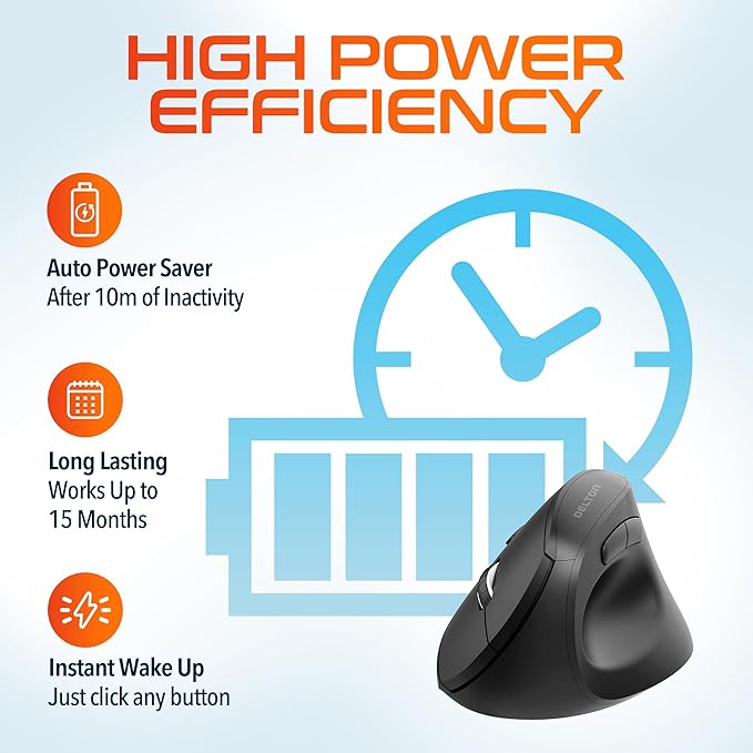 Delton S12P Vertical Computer Wireless Mouse 6 Buttons 3 Adjustable DPI (800/1200 /1600) Compatible with Windows/Laptop/PC/MacOS - Black