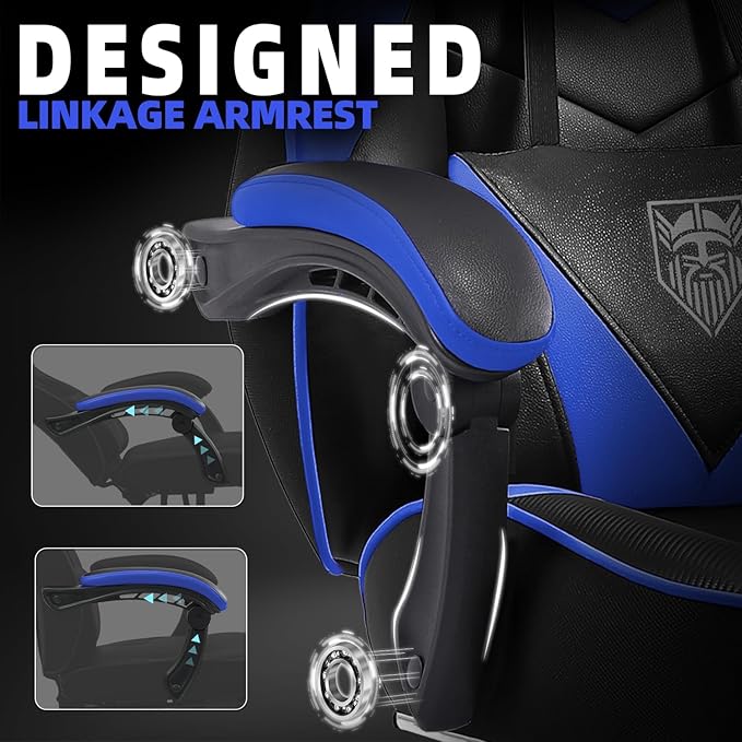 Vonesse Gaming Chair High Back Gaming Chair with Footrest and Massage Gaming Chairs for Adults with Pocket Spring Cushion Big and Tall Reclining Computer Chair with Lumbar Support (Blue/Black)