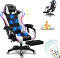 TBQATNTS X Rocker Gaming Chair Gaming Chair with RGB Lighting and Speakers Ergonomic Gaming Chair with footrest and 7-Point Massage Function 150° tiltable Office Chair Gaming Chair for AdultsWhite