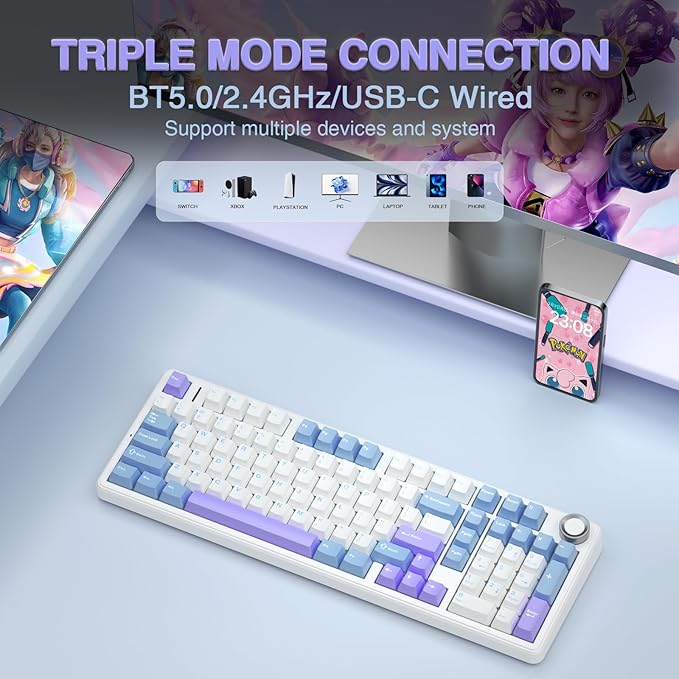 AULA F99 Pro Wireless Mechanical Keyboard with KnobCreamy SoundTri-Mode BT5.0/USB-C/2.4GHz Hot Swappable KeyboardGasket StructureRGB Backlit Computer Gaming Keyboards
