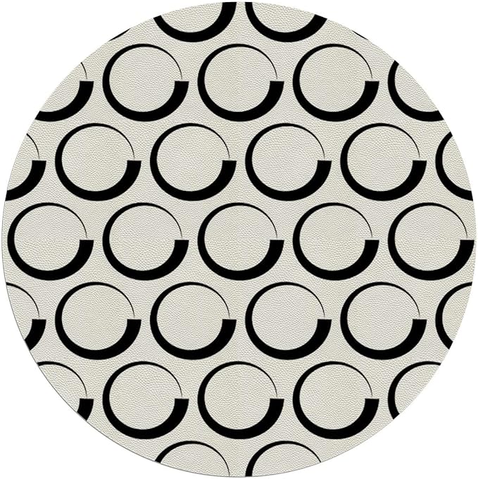 Black White PU Leather Chair Mat Hard Floor Protecting Circles Brush Geometric Circles Noise Cancelling with Anti Slip Rubber Multi-Purpose Floor Mat for Bedroom Abstract Diameter 39.4 in