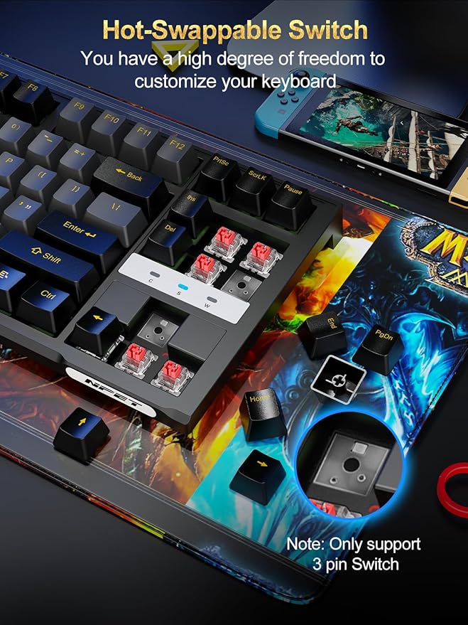 NPET CR87 RGB Gaming Keyboard &amp Mouse Combo - 87 Key Hot-Swappable Mechanical Linear Red Switches (45g) 7200DPI Mouse Anti-Ghosting Plug &amp Play for PC/Mac/Xbox (Black Grey)