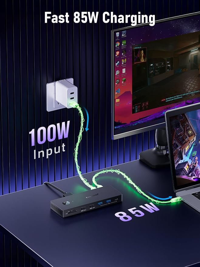 Lemorele 13-in-1 USB-C Docking Station Triple Monitor Dock DP 1.2 4K@60Hz 2X HDMI 2.0 4K@60Hz DP Needs DSC for 4K@30 Triple Mode 100W PD Gigabit Ethernet USB 3.0/2.0 SD/TF Audio Windows/Mac