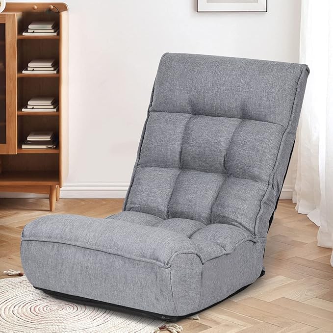 ARLIME 4-Position Adjustable Floor Chair Armless Gaming Chair w/Back Support &amp Soft Cushion Memory Foam Floor Lazy Sofa for Gaming Reading Meditating (Gray)