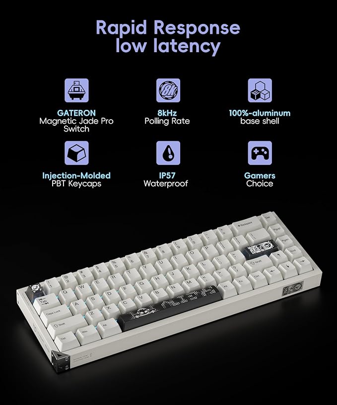 Defender 68 PC Gaming Keyboard Wired 0.01mm Precision Magnetic Switch Hot Swappable PBT Keycaps RGB 128K Polling Rate IP57 Full Aluminum CNC Housing Compatible with Mac(White)