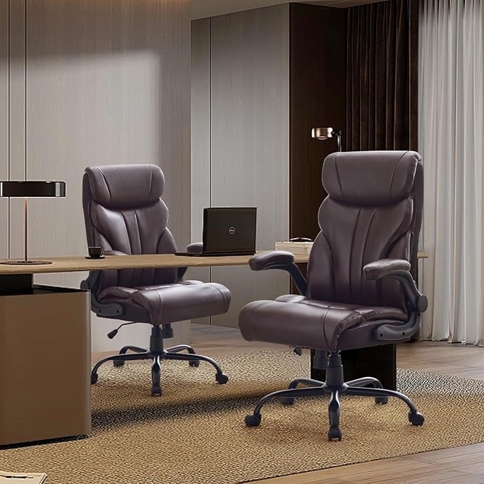 Office ChairBig and Tall Office Chairs 500LBS Wide Ergonomic Gaming Chair Executive Leather Computer Chairs with Adjustable Height &amp 360° Swivel Rolling Wheels for WorkChocolate