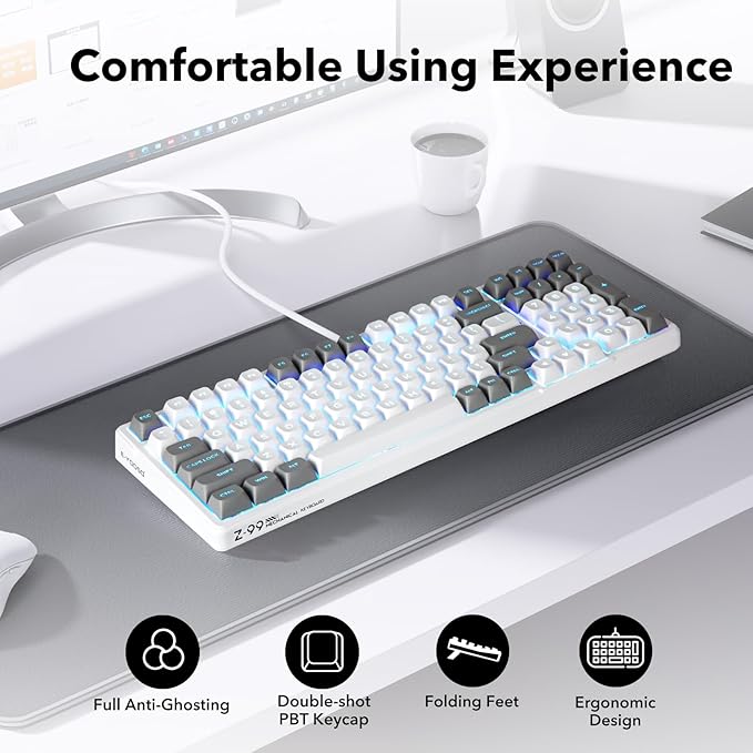 HUO JI Z-99 Wired Mechanical Keyboard Creamy Sound Hot Swappable Pre-lubed Linear Switches Gasket Structure with Sound Dampening Foam RGB Backlit 99 Keys Custom Gaming Keyboard for PC/MacGray