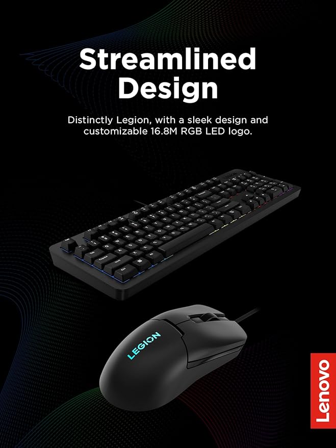 Lenovo Legion KM310 RGB Wired Gaming Keyboard &amp Mouse Combo - K310 Keyboard w/Silent Operation &amp Compact Water-Resistant Design - M300S Mouse with 8000 Adjustable DPI 220 IPS 6 Programmable