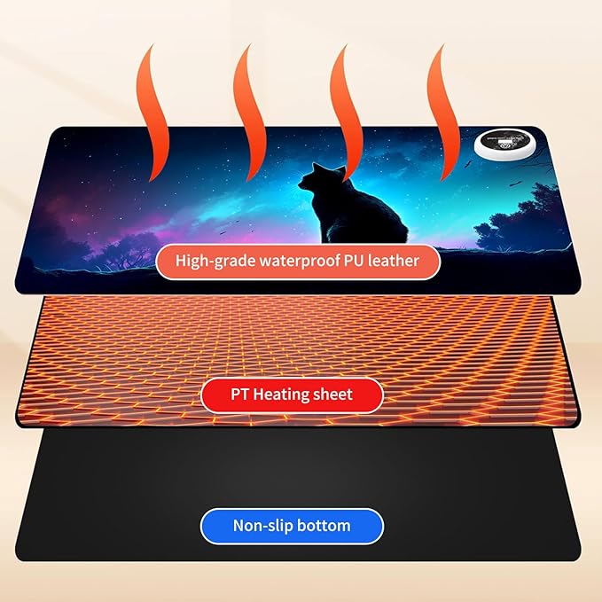 Warm Desk PadHeated Desk Pad Mouse Mat Gamingwith 3 Heating Levels &amp 3 Hours Auto Shut-OffLeather 31.5 x 13 Foot Warmer Keyboard Office MatCute Cat Galaxy