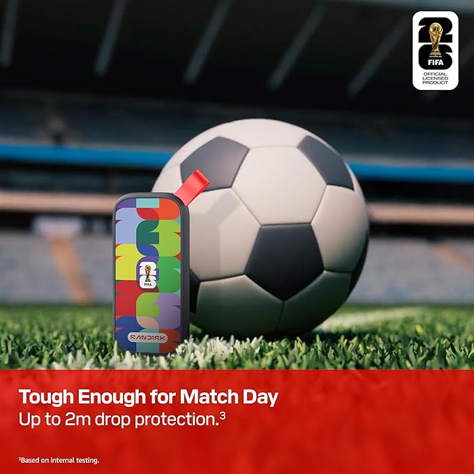 SANDISK 1TB Portable SSD FIFA World Cup 2026 Edition – Up to 800MB/s – Compatible with laptops Plus Android Tablets and Phones – Black - SDSSDE30F-1T00-G25